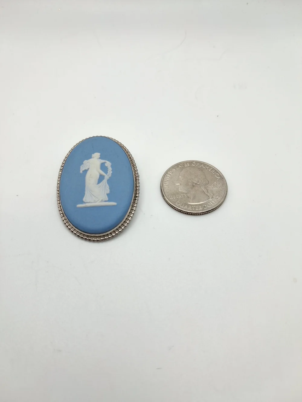PM362. Blue Wedgwood Cameo Oval Brooch with White Relief